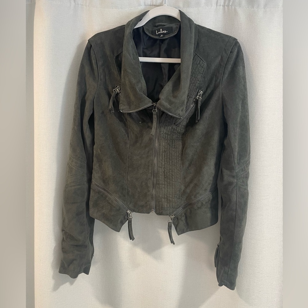 Lulu's Grey Suede Moto Jacket